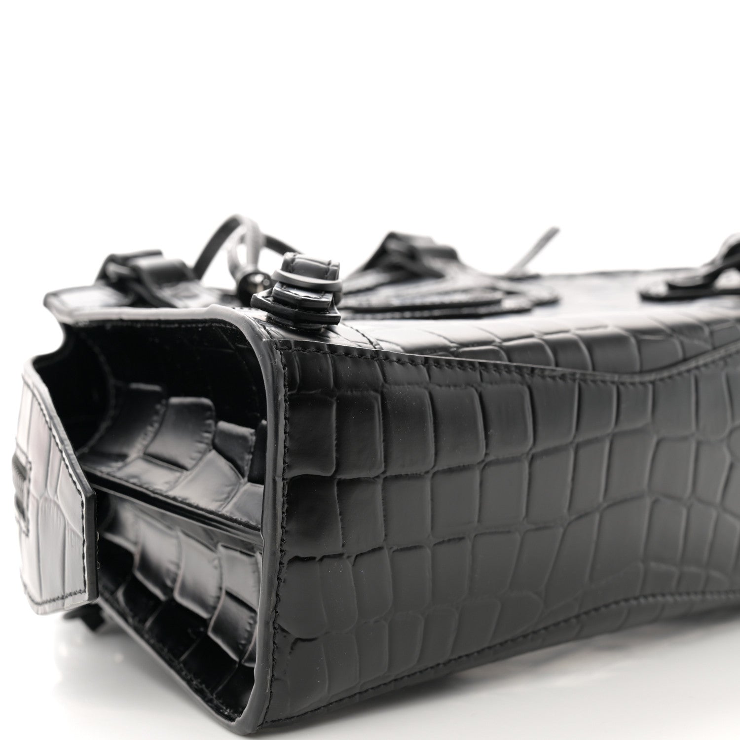 Balenciaga Semi Shiny Calfskin Crocodile Embossed Neo Classic Black Hardware Mini City Black 8 of 10
