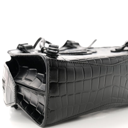 Balenciaga Semi Shiny Calfskin Crocodile Embossed Neo Classic Black Hardware Mini City Black 8 of 10