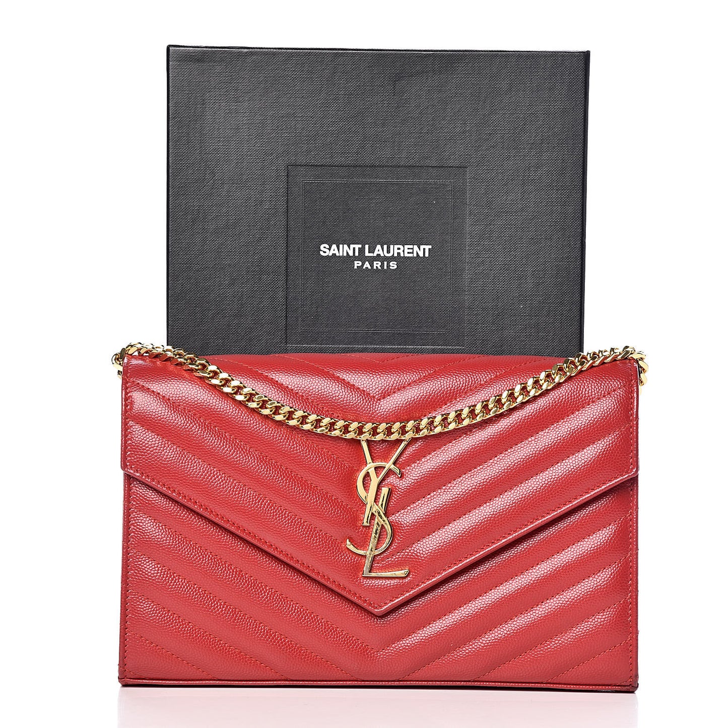 Grain De Poudre Matelasse Chevron Monogram Chain Wallet New Red
