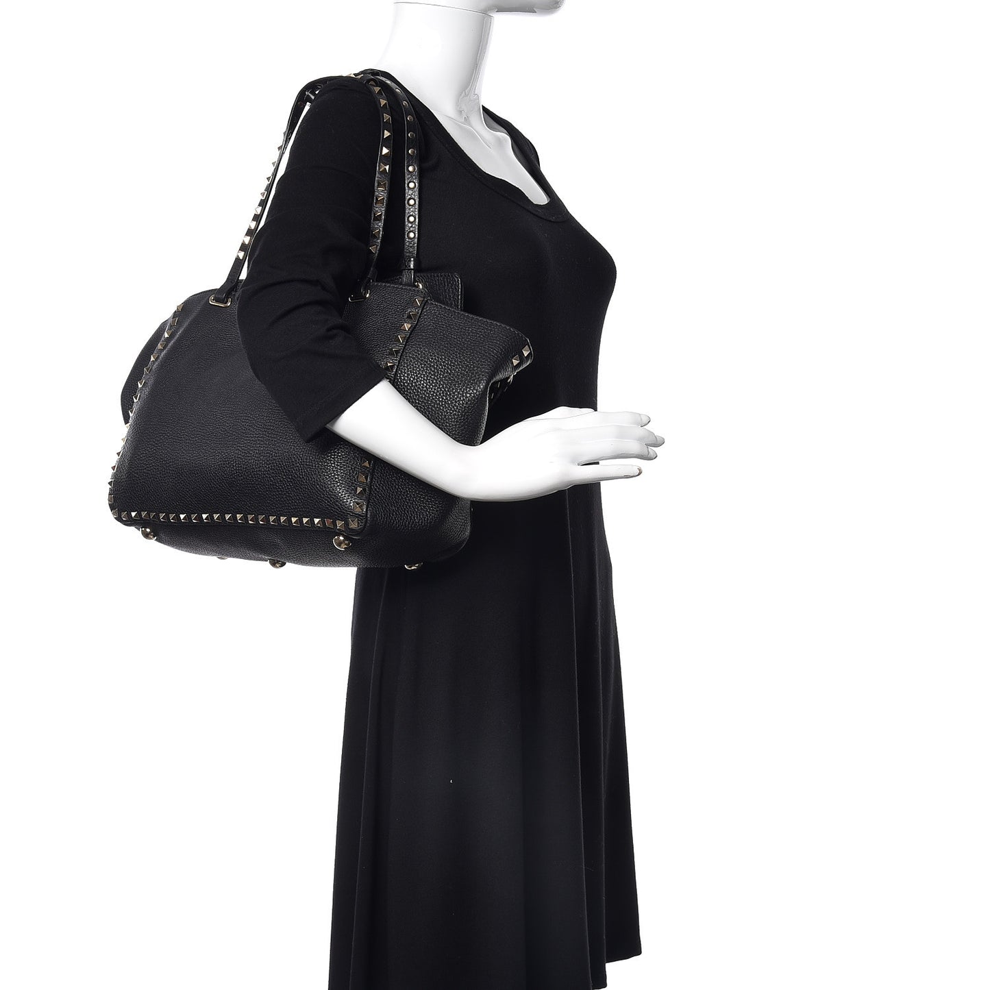 Alce Printed Calfskin Medium Rockstud Tote Black