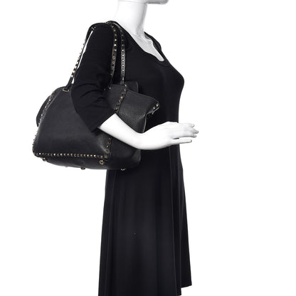 Valentino Garavani Alce Printed Calfskin Medium Rockstud Tote Black 2 of 17