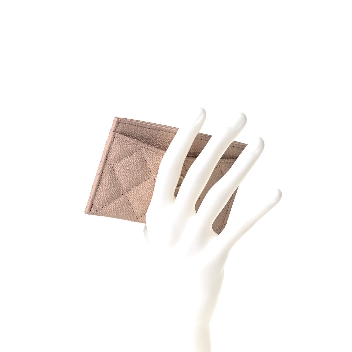 Caviar Quilted Card Holder Light Beige