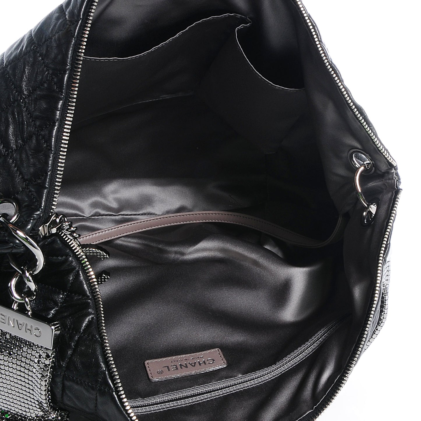 Lambskin Large Chain Mail Hobo Black