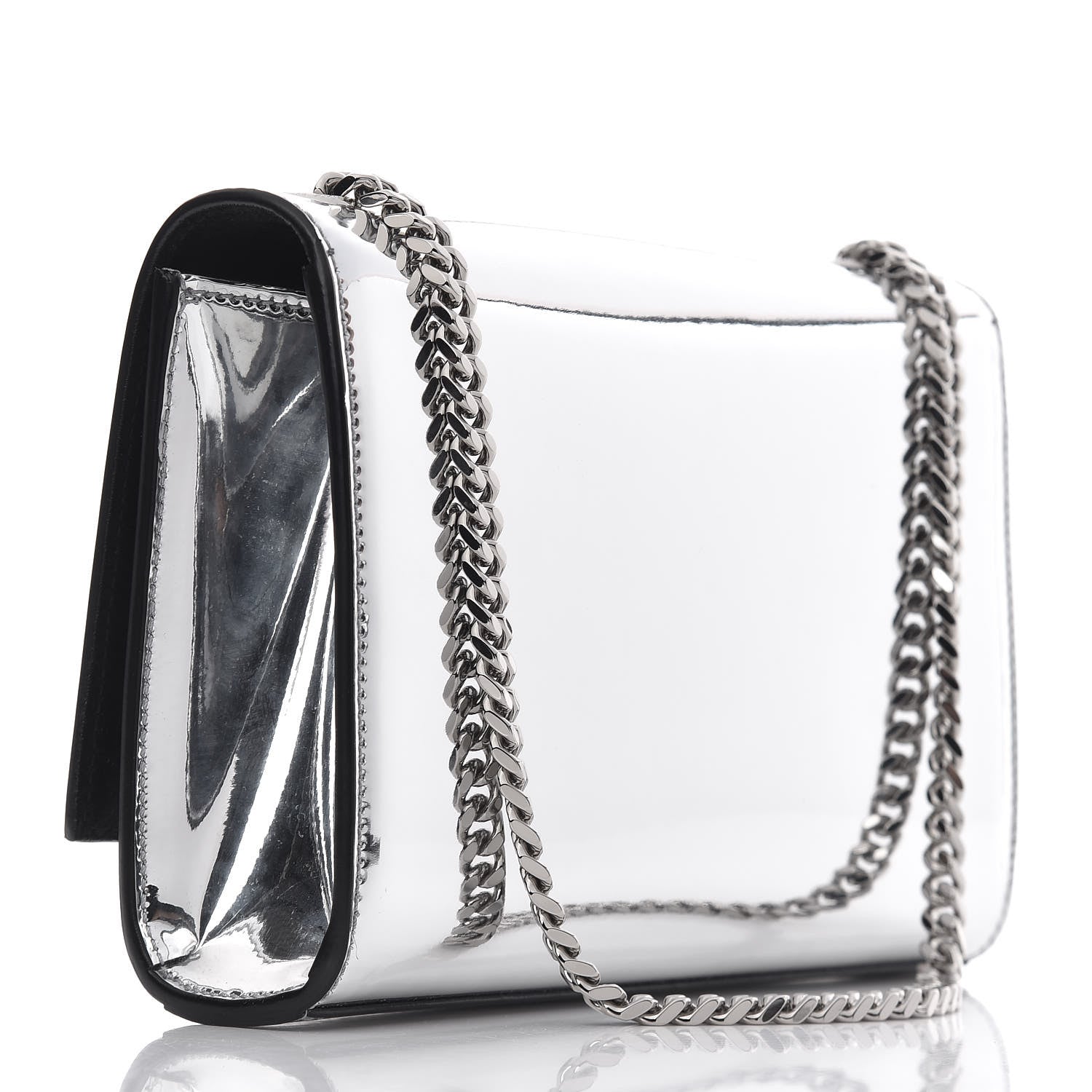 Saint Laurent Vinyl Mirror Small Classic Monogram Kate Satchel Argento 3 of 8