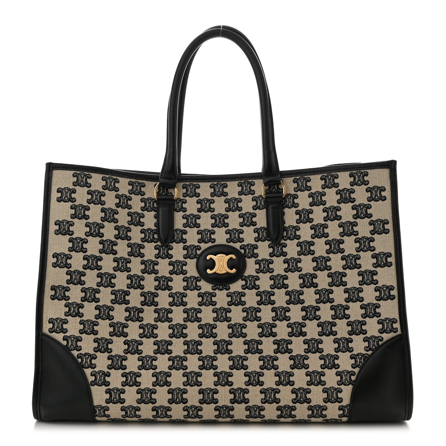 ◆CELINE  カフス　No.439 Celine Canvas Calfskin Triomphe Embroidered Horizontal Cabas Black