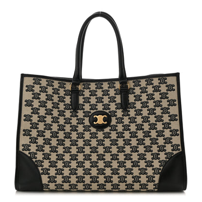 Celine Canvas Calfskin Triomphe Embroidered Horizontal Cabas Black 1 of 12