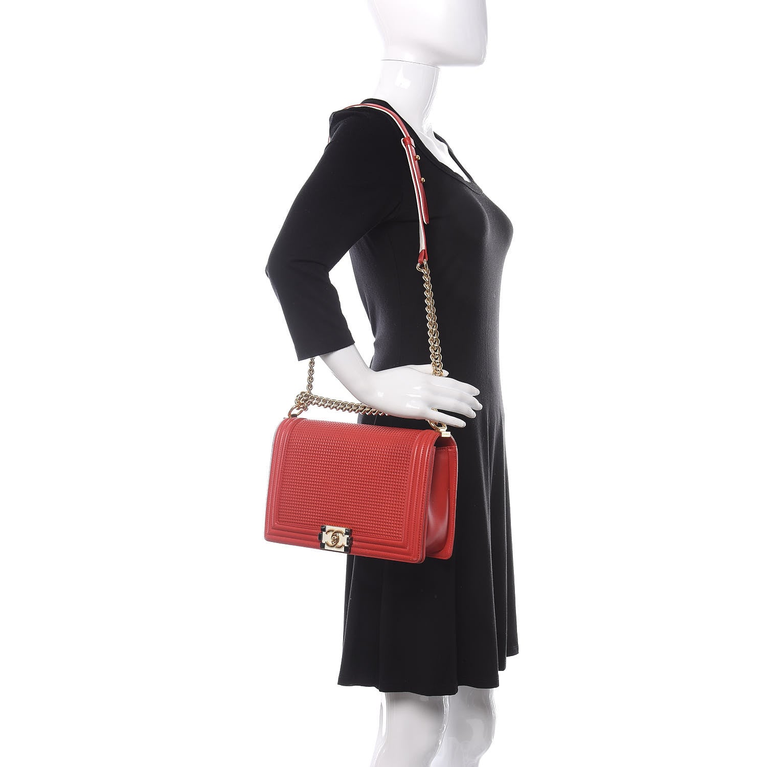 Chanel Lambskin Embossed New Medium Boy Cube Flap Red 2 of 21