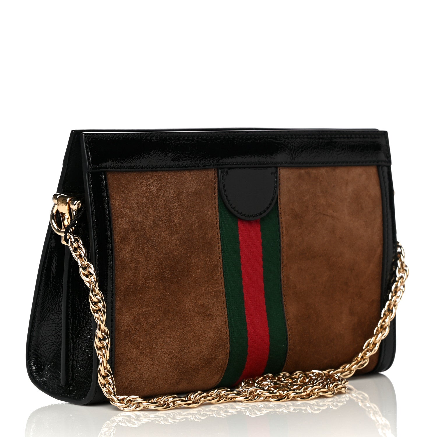 Gucci Suede Patent Web Small Ophidia Chain Shoulder Bag Nocciola Black 3 of 10