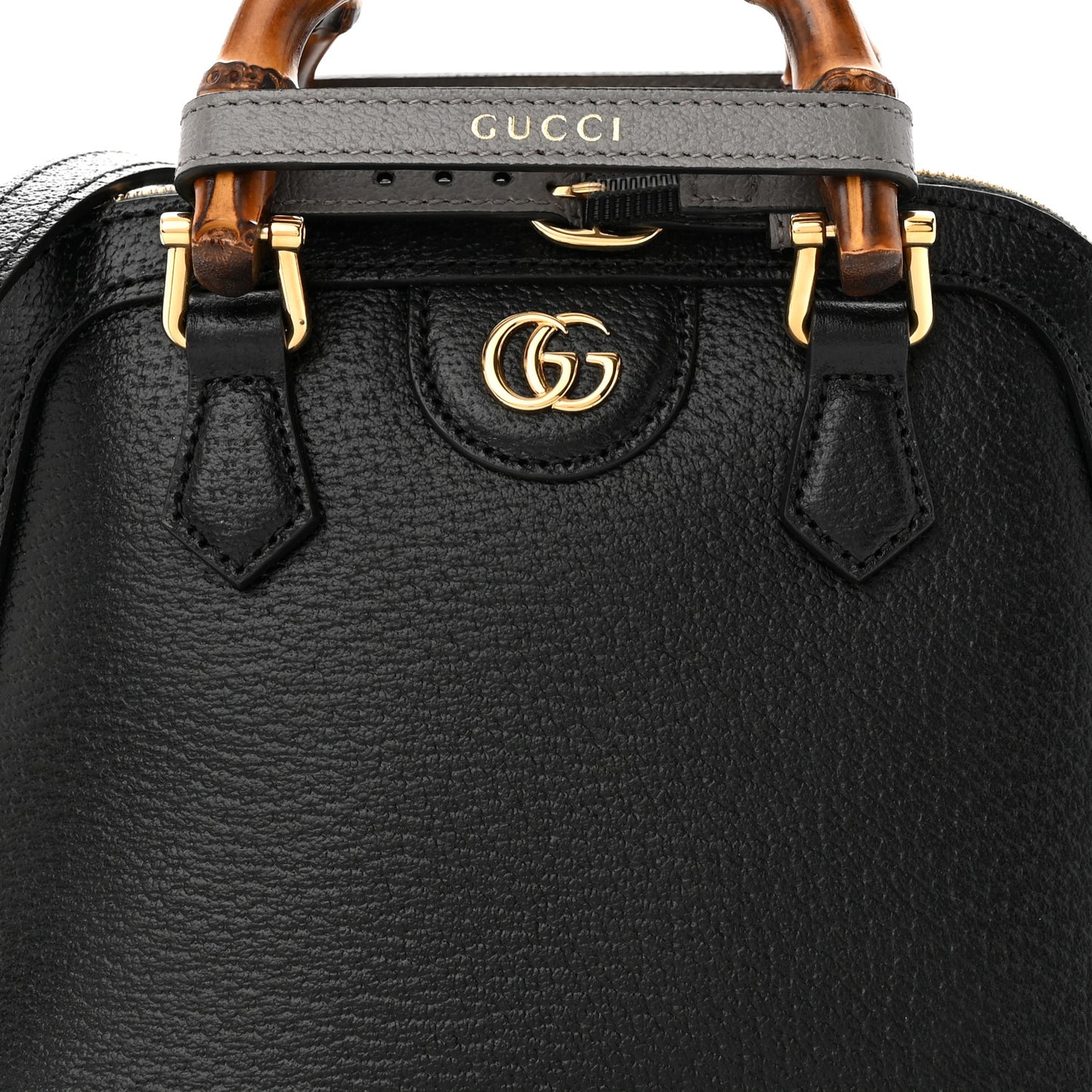 Textured Dollar Calfskin Mini Diana Dome Tote Bag Black Dusty Grey