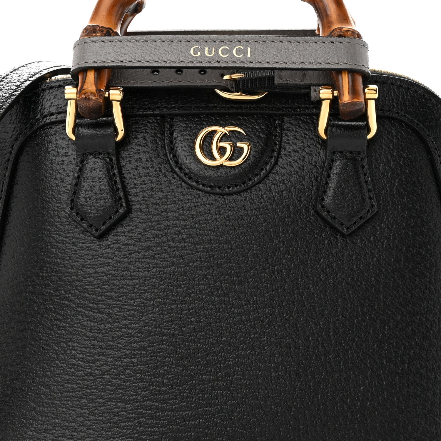 Gucci Textured Dollar Calfskin Mini Diana Dome Tote Bag Black Dusty Grey 8 of 10