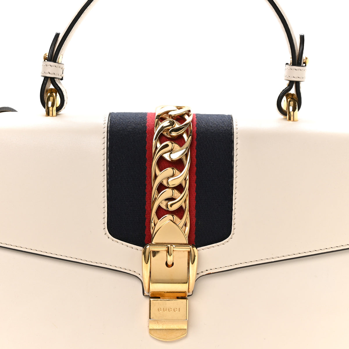 Calfskin Web Medium Sylvie Top Handle Bag White