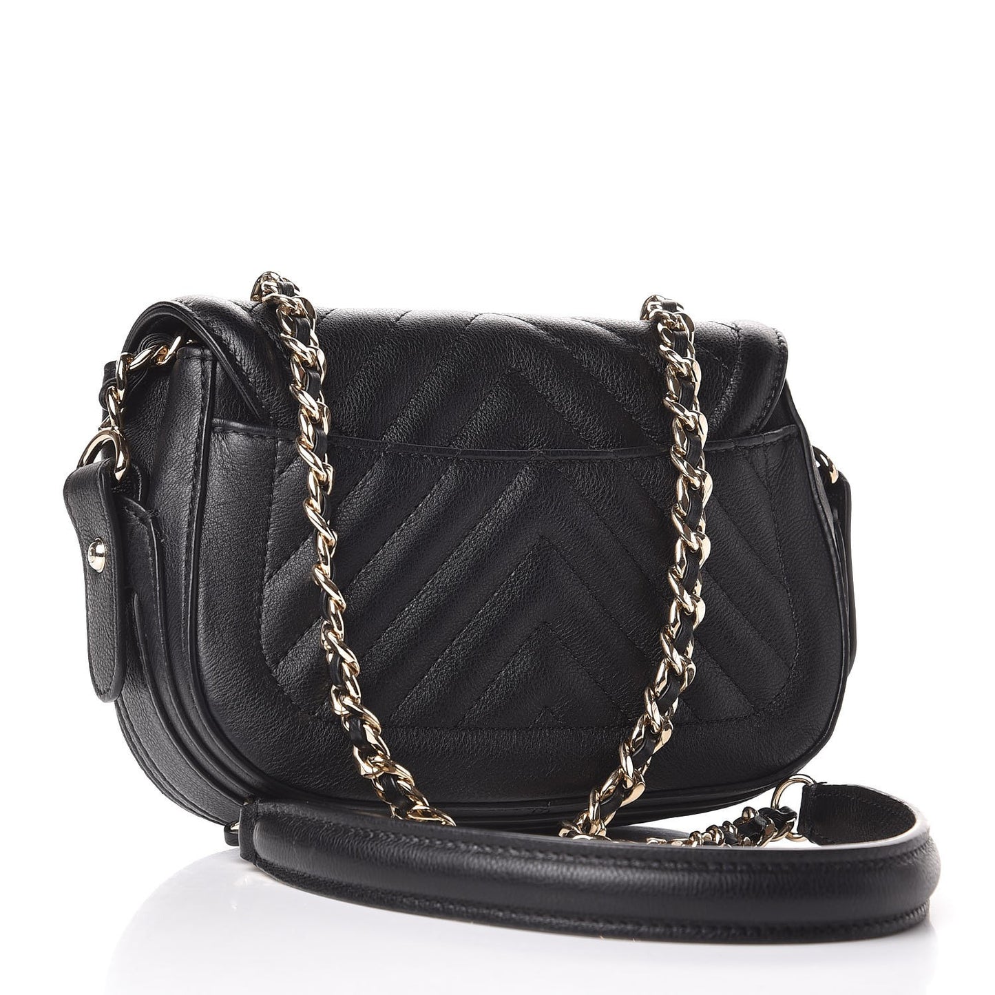 Calfskin Chevron Quilted Mini Messenger Flap Black