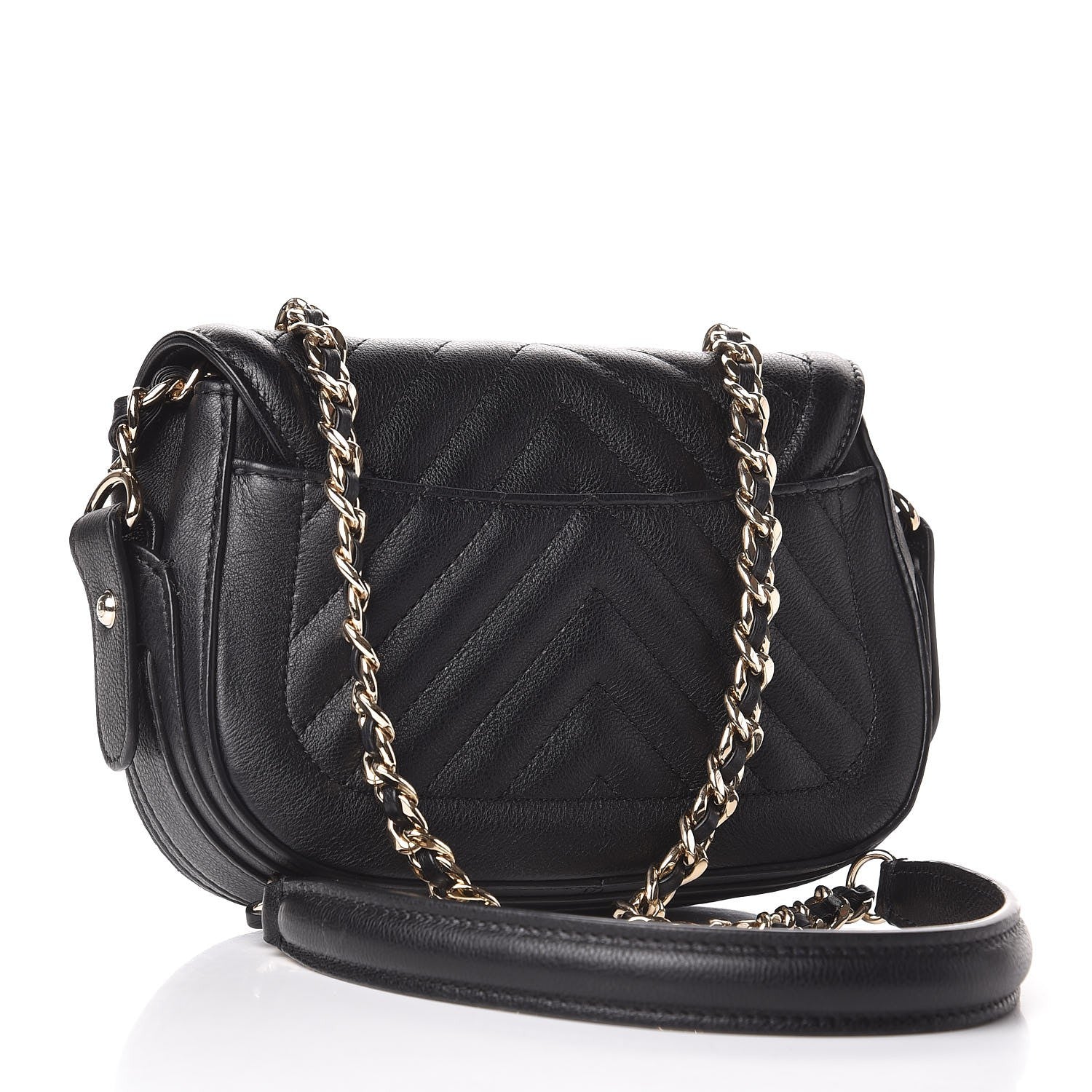 Chanel Calfskin Chevron Quilted Mini Messenger Flap Black 3 of 7