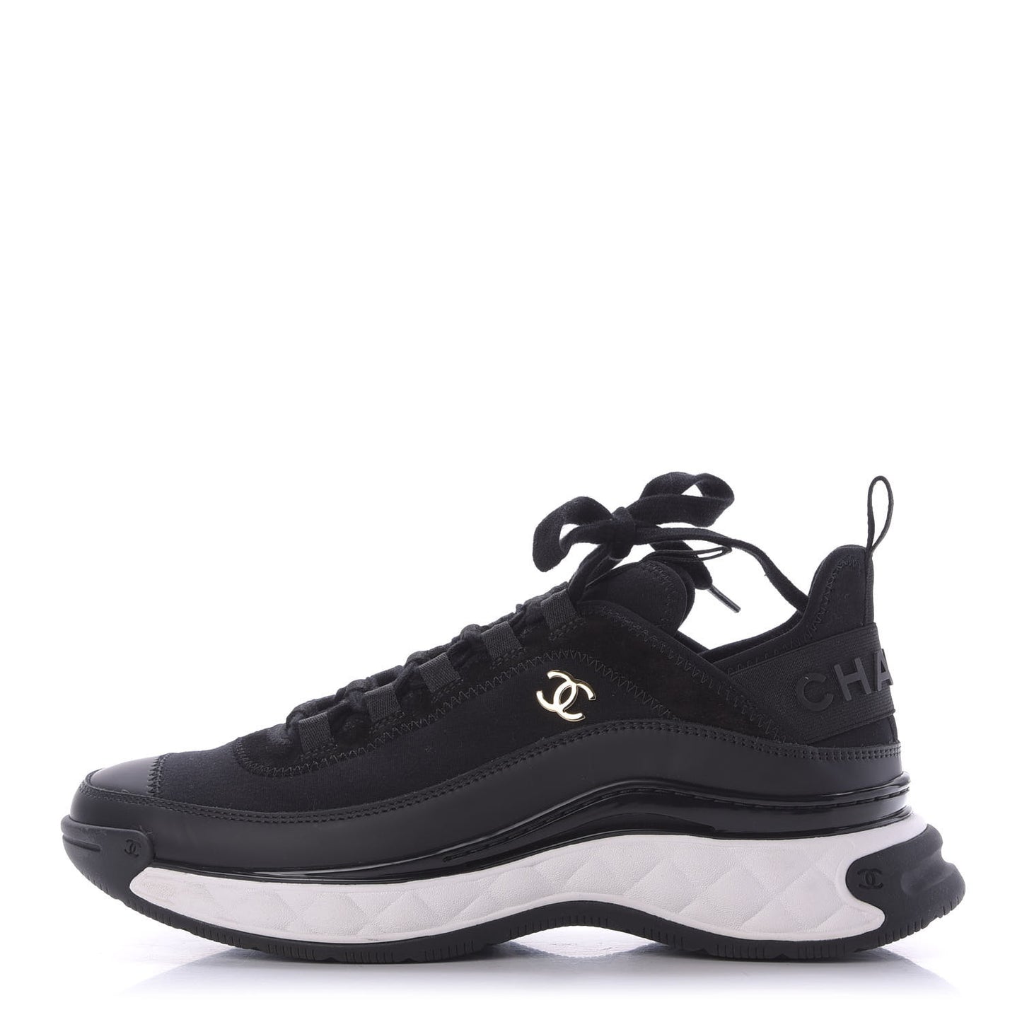 Velvet Calfskin Mixed Fibers CC Sneakers 39.5 Black