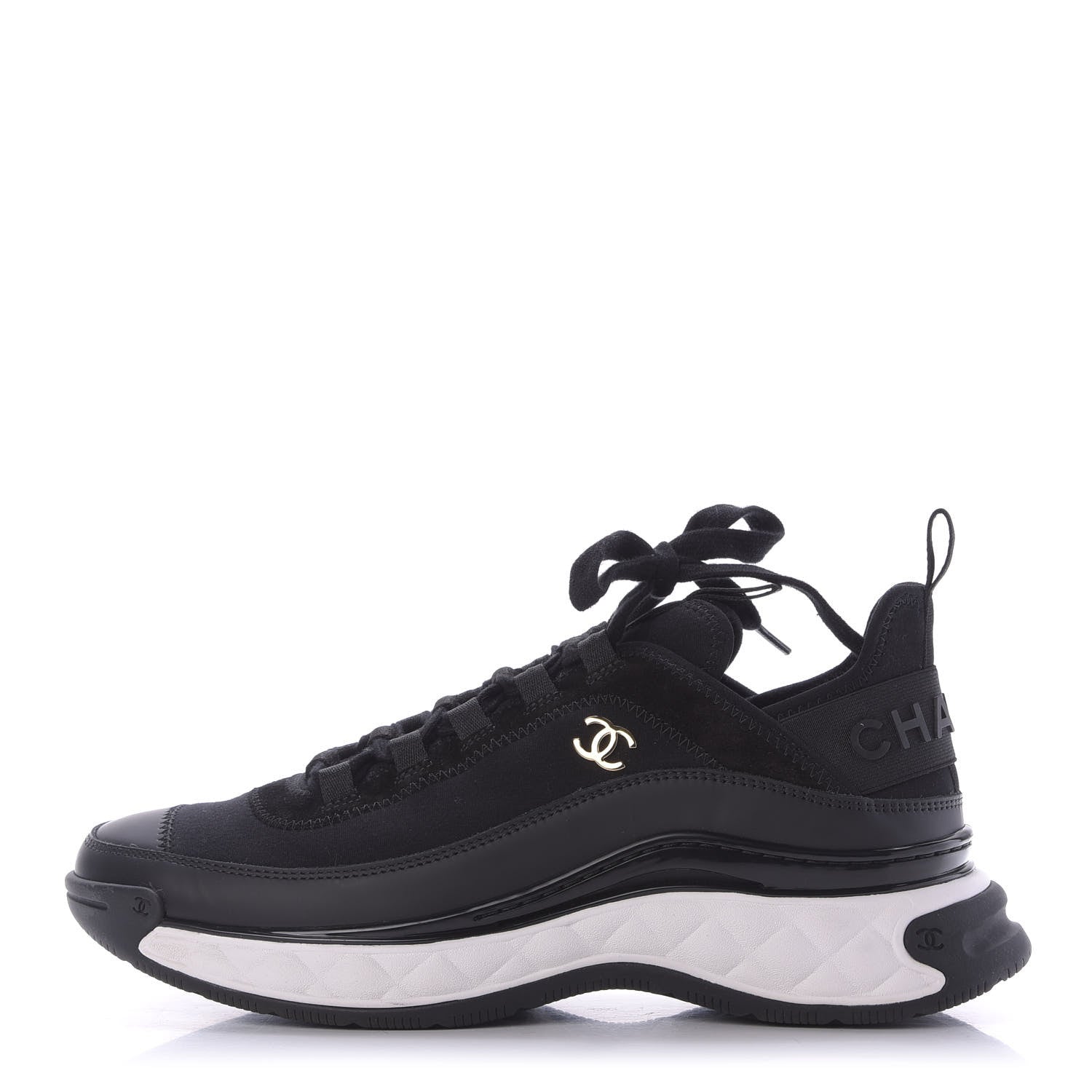Chanel Velvet Calfskin Mixed Fibers CC Sneakers 39.5 Black 1 of 10