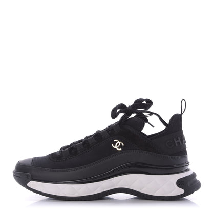 Chanel Velvet Calfskin Mixed Fibers CC Sneakers 39.5 Black 1 of 10