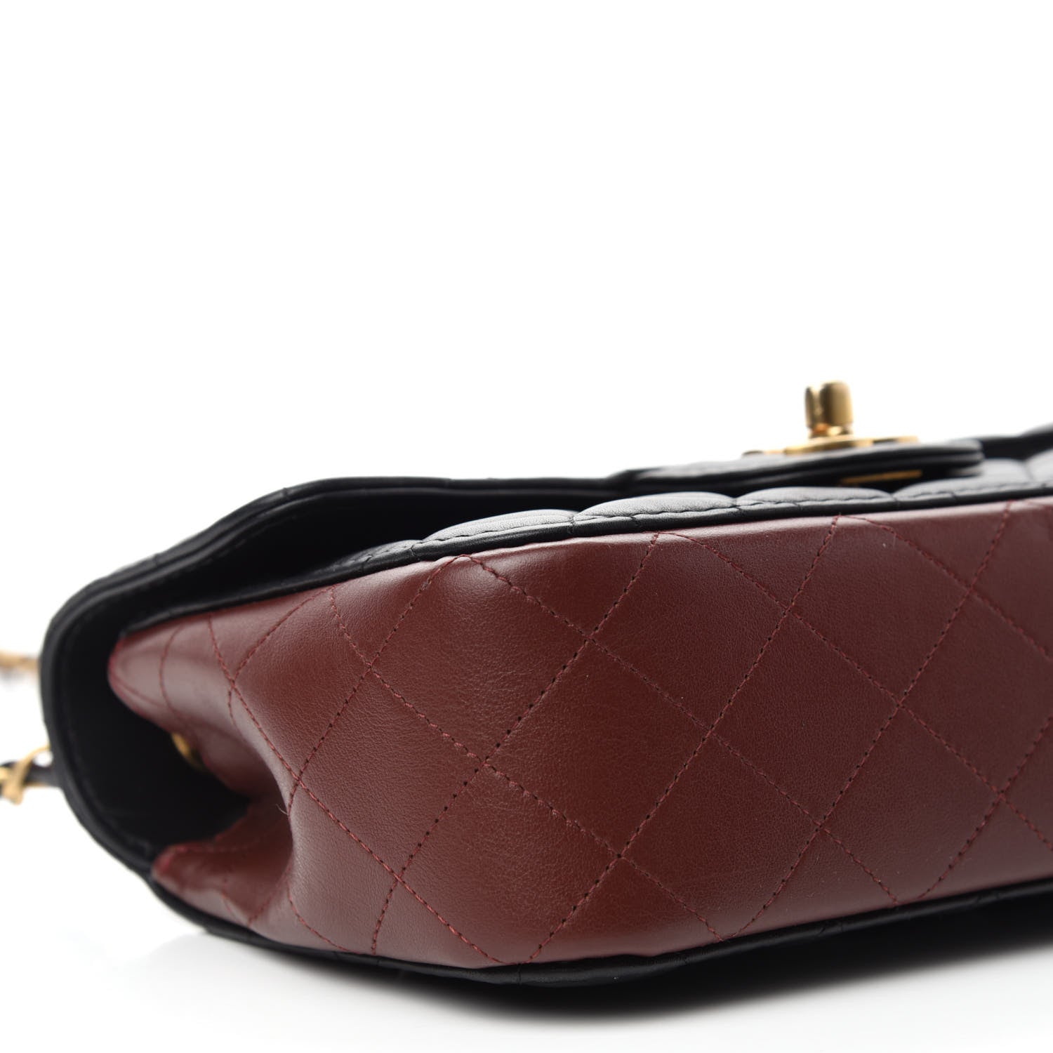 Chanel Calfskin Quilted Small Strap Into Flap Black Burgundy 6 of 11