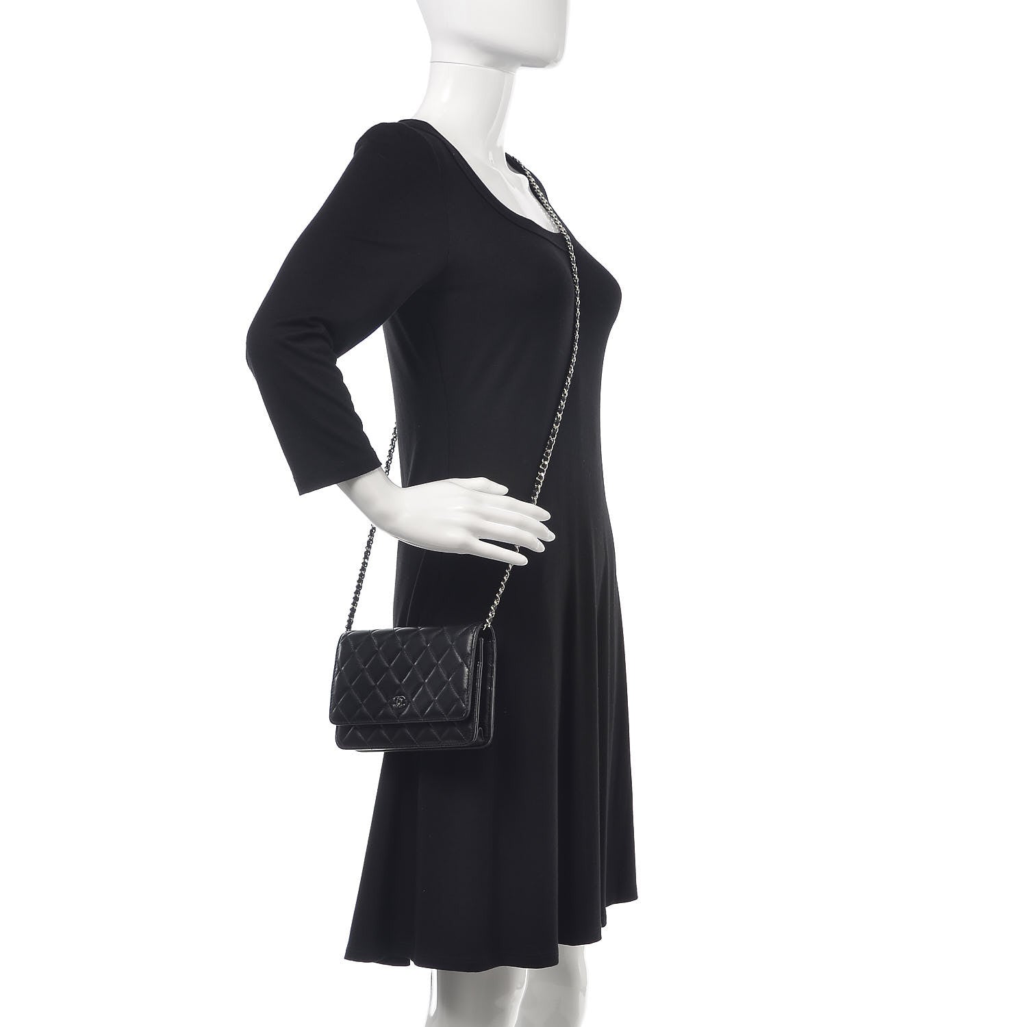 Chanel Lambskin Quilted Wallet On Chain WOC Black 2 of 8