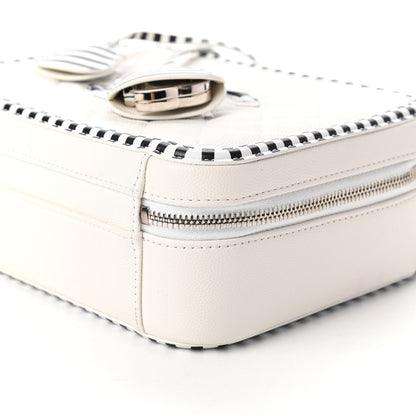 Chanel Caviar Quilted Striped Medium CC Filigree Vanity Case White Black 7 of 11