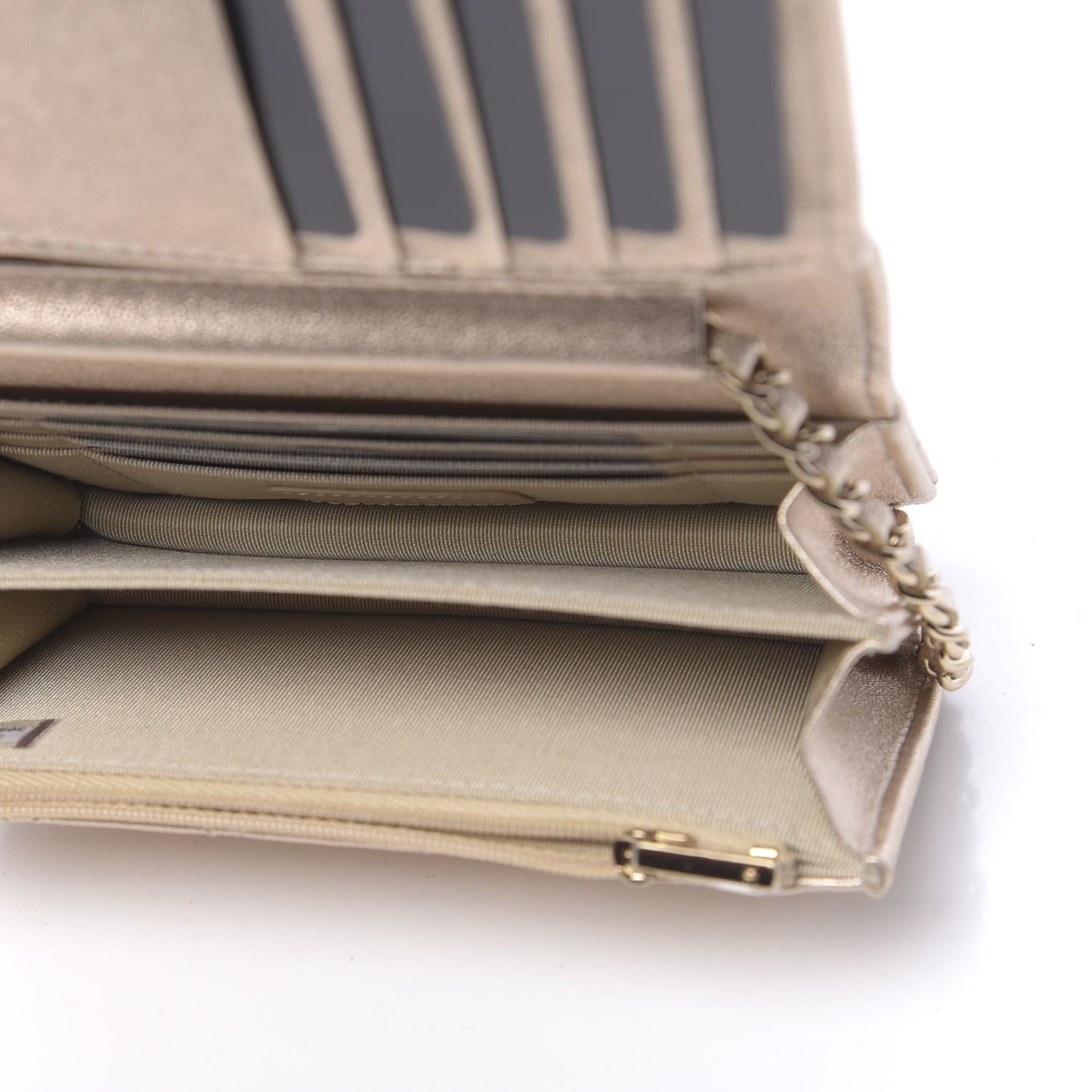 Metallic Lambskin Quilted Mini Wallet On Chain WOC Gold