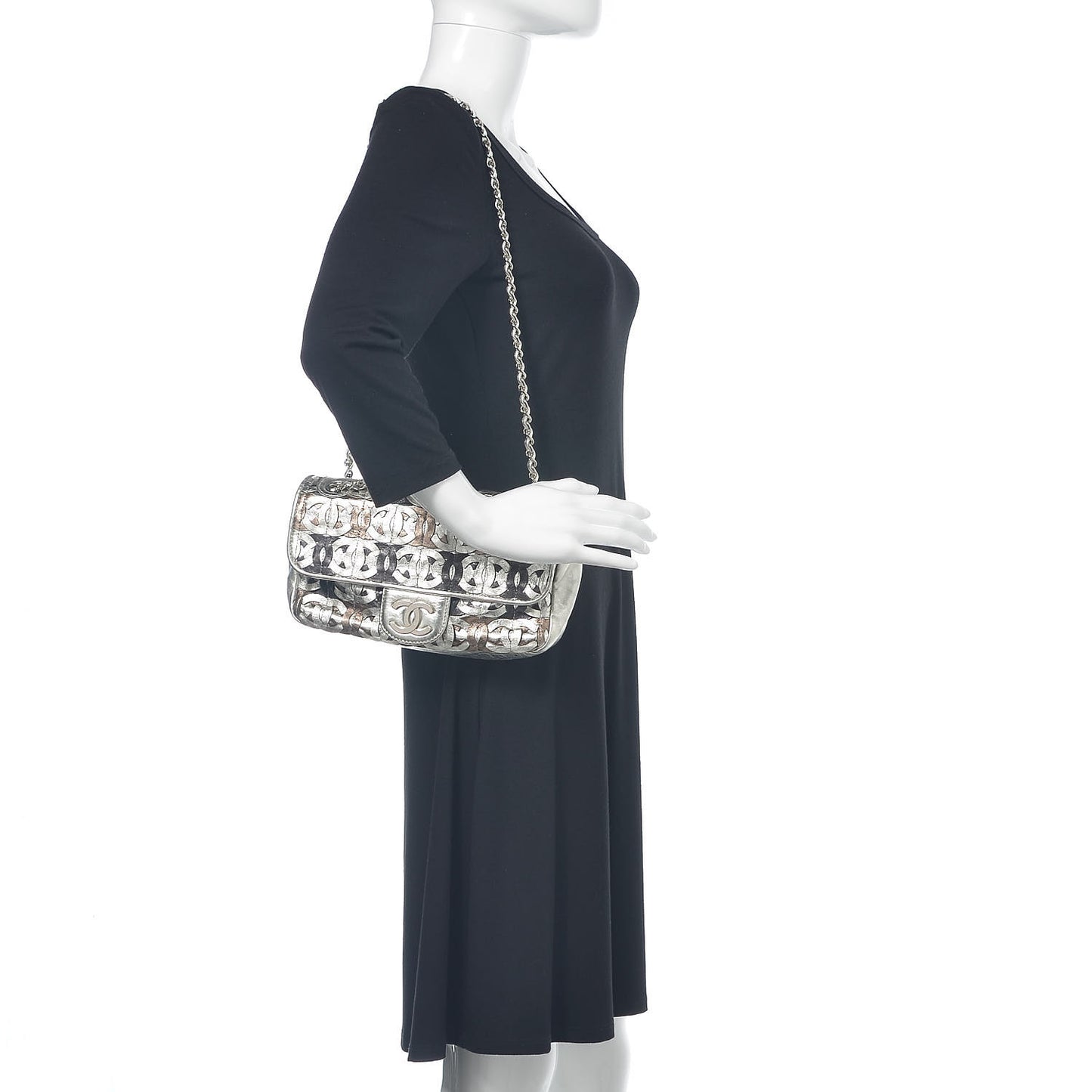 Metallic Crackled Calfskin Medium CC Mix Flap Silver Gold