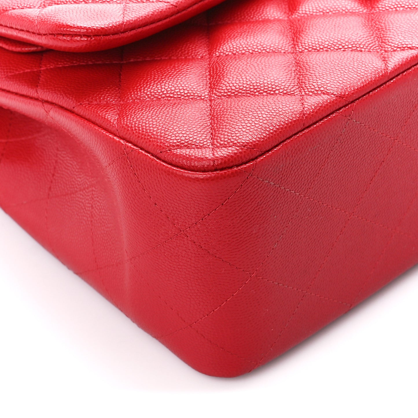 Caviar Quilted Jumbo Double Flap Red