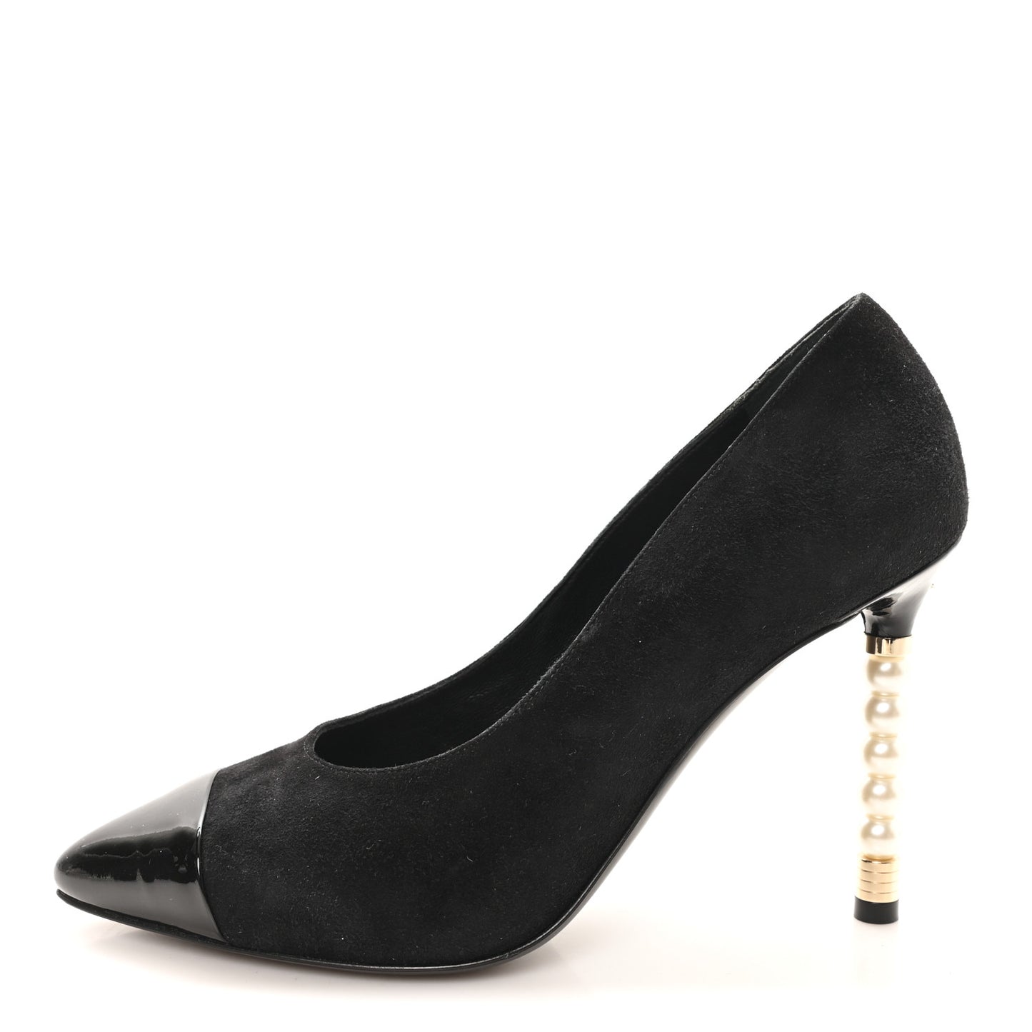 Suede Patent Calfskin Cap Toe Pearl Pumps 36 Black