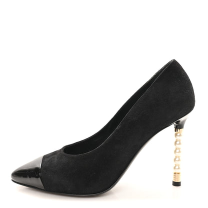 Chanel Suede Patent Calfskin Cap Toe Pearl Pumps 36 Black 1 of 10