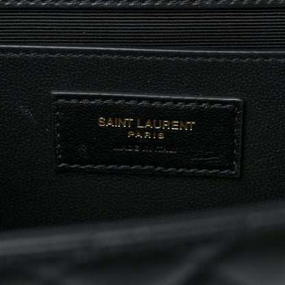 Saint Laurent Grain De Poudre Textured Mixed Matelasse Triquilt Medium Monogram Satchel Black 7 of 11