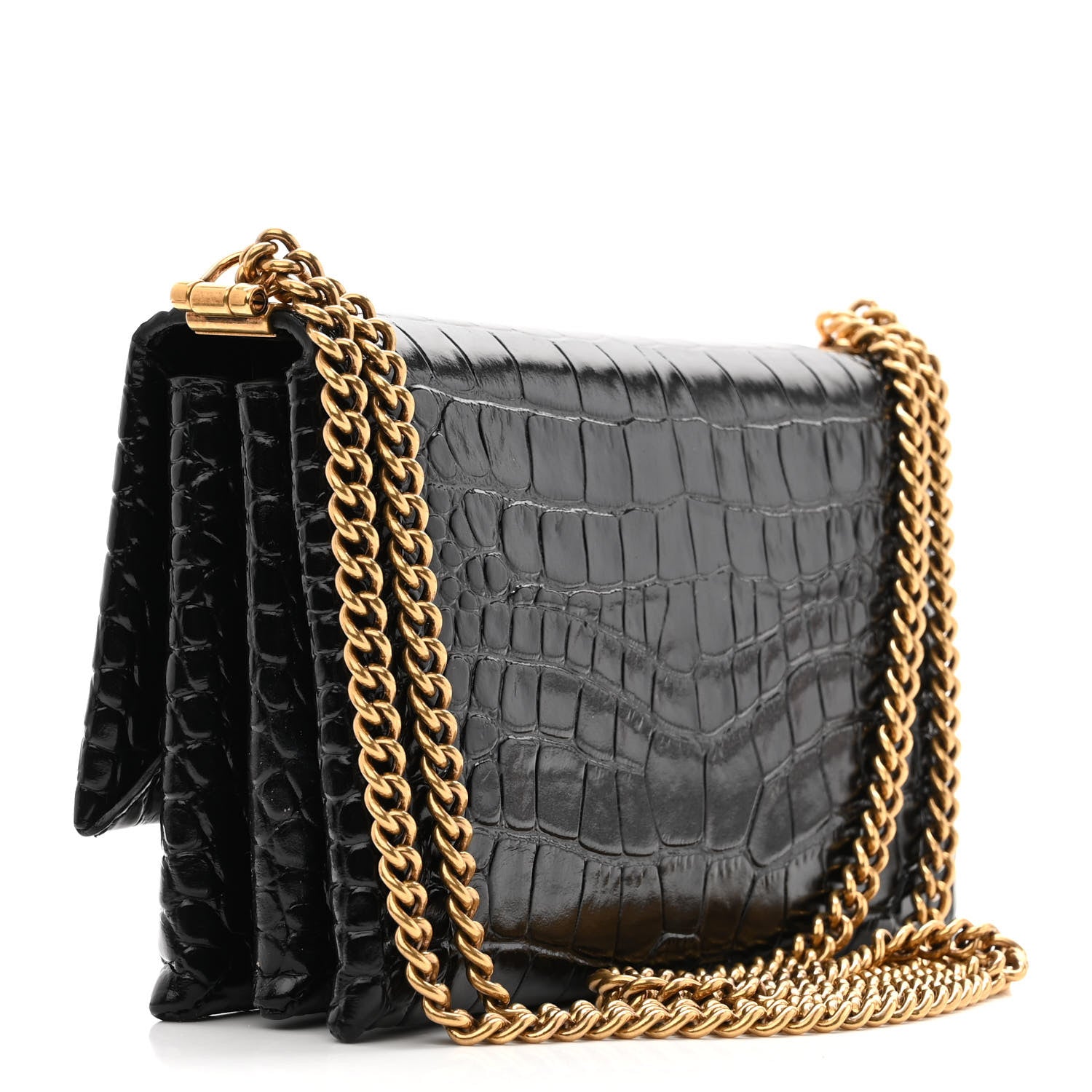 Balenciaga Shiny Extra Supple Calfskin Crocodile Embossed Small Triplet Bag Black 3 of 10