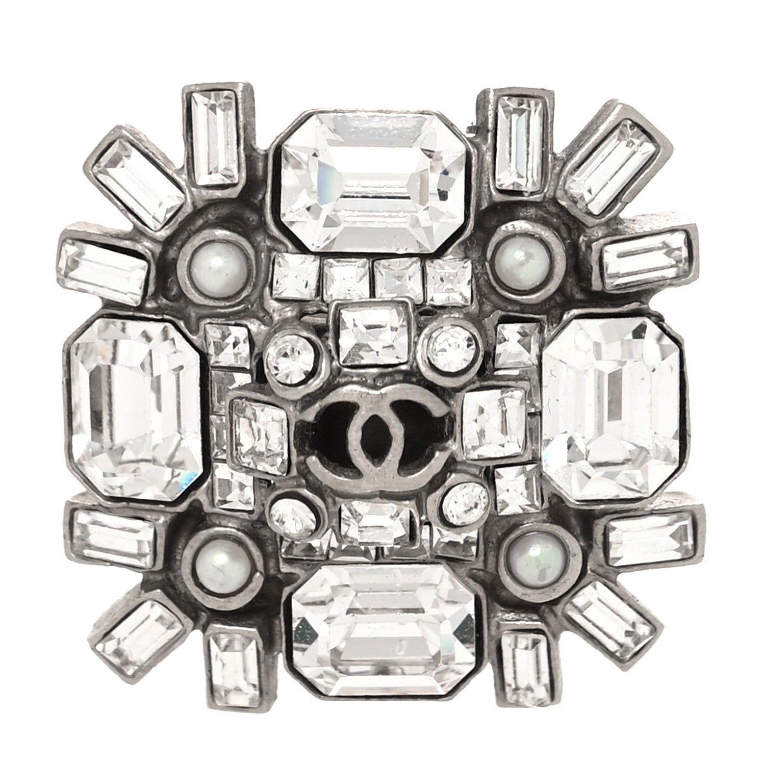 Chanel Baguette Crystal CC Ring 3.5 Silver 1 of 4