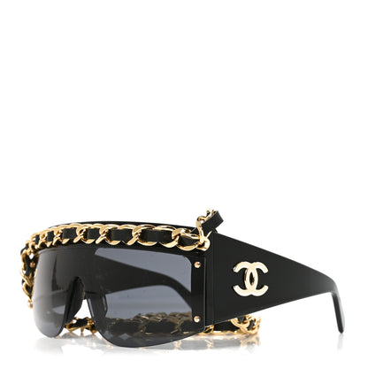 Chanel Acetate Metal Calfskin Chain Sunglasses 0027 Black 1 of 7