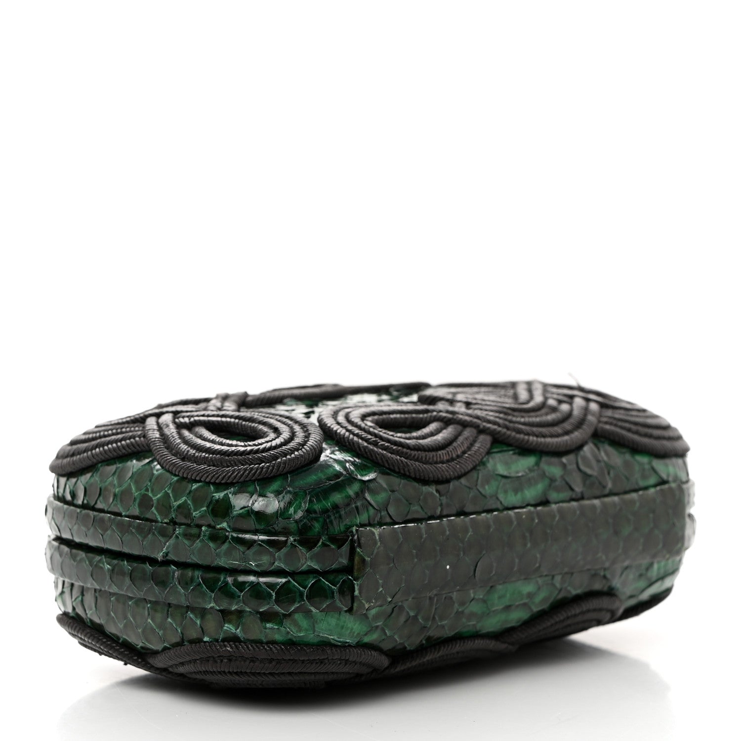 Bottega Veneta Snakeskin Passamaneria Woven Knot Clutch Emerald 4 of 6