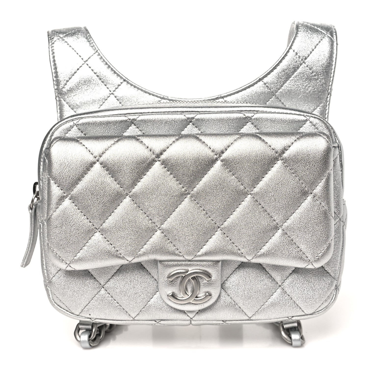 Chanel Metallic Lambskin Quilted Flap Backpack Silver 1 of 10