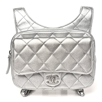 Chanel Metallic Lambskin Quilted Flap Backpack Silver 1 of 10