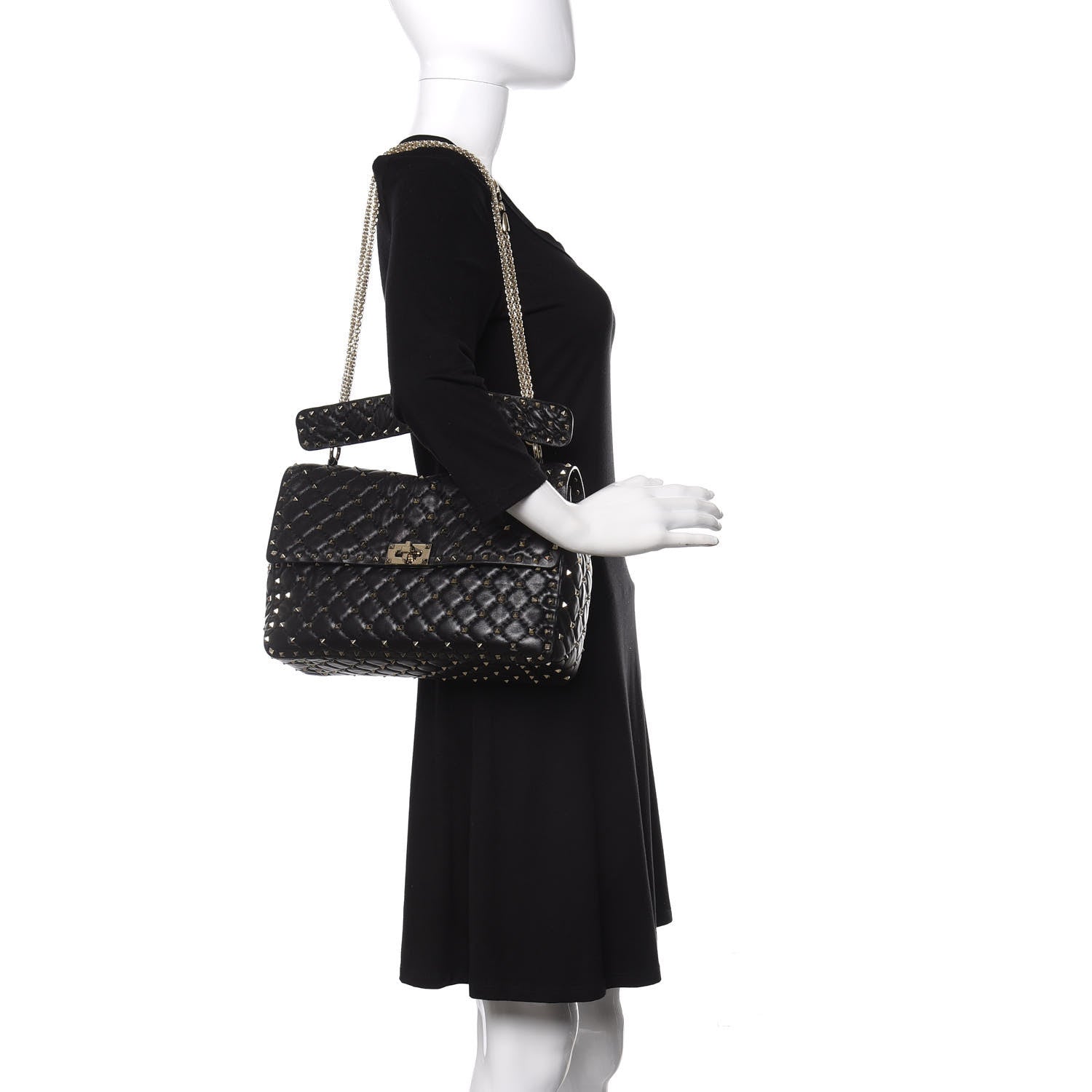 Valentino Garavani Lambskin Large Rockstud Spike Shoulder Bag Black 2 of 10