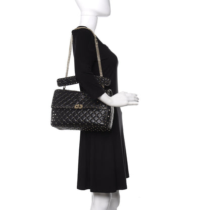 Valentino Garavani Lambskin Large Rockstud Spike Shoulder Bag Black 2 of 10
