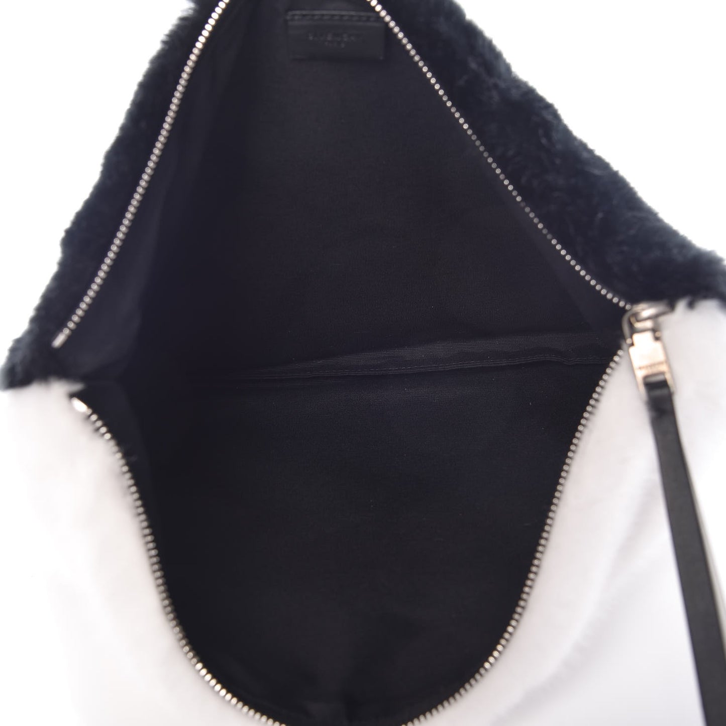 Faux Fur Two Tone Large GV3 Pouch Wristlet Black White