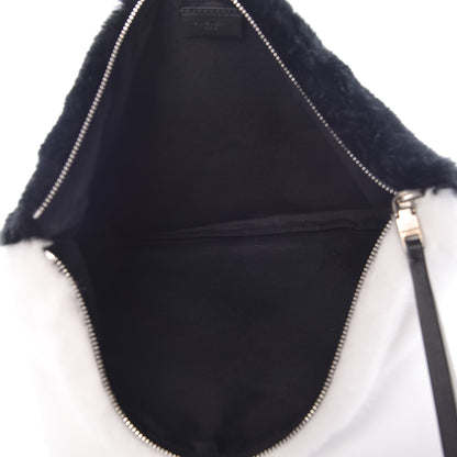 Givenchy Faux Fur Two Tone Large GV3 Pouch Wristlet Black White 7 of 8