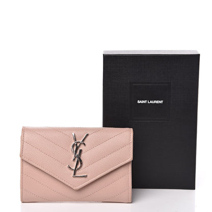 Saint Laurent Grain De Poudre Matelasse Chevron Small Monogram Envelope Wallet Pale Blush 9 of 9