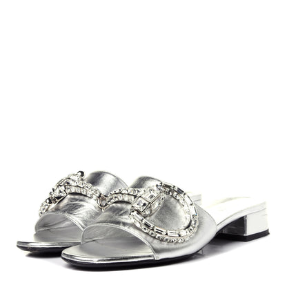 Gucci Metallic Nappa Crystal Maxine Horsebit Slide Sandals 37.5 Silver 3 of 12