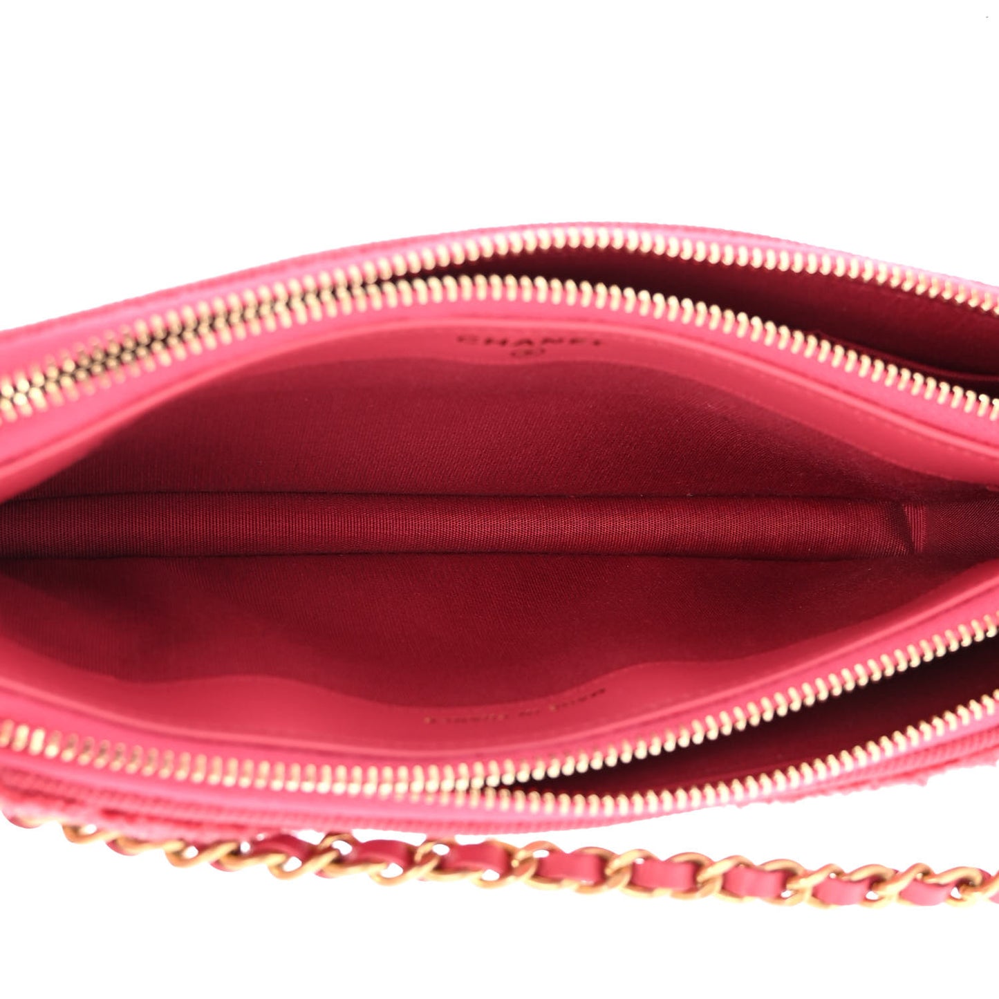 Denim Chevron Small Coco Clutch With Chain Dark Pink