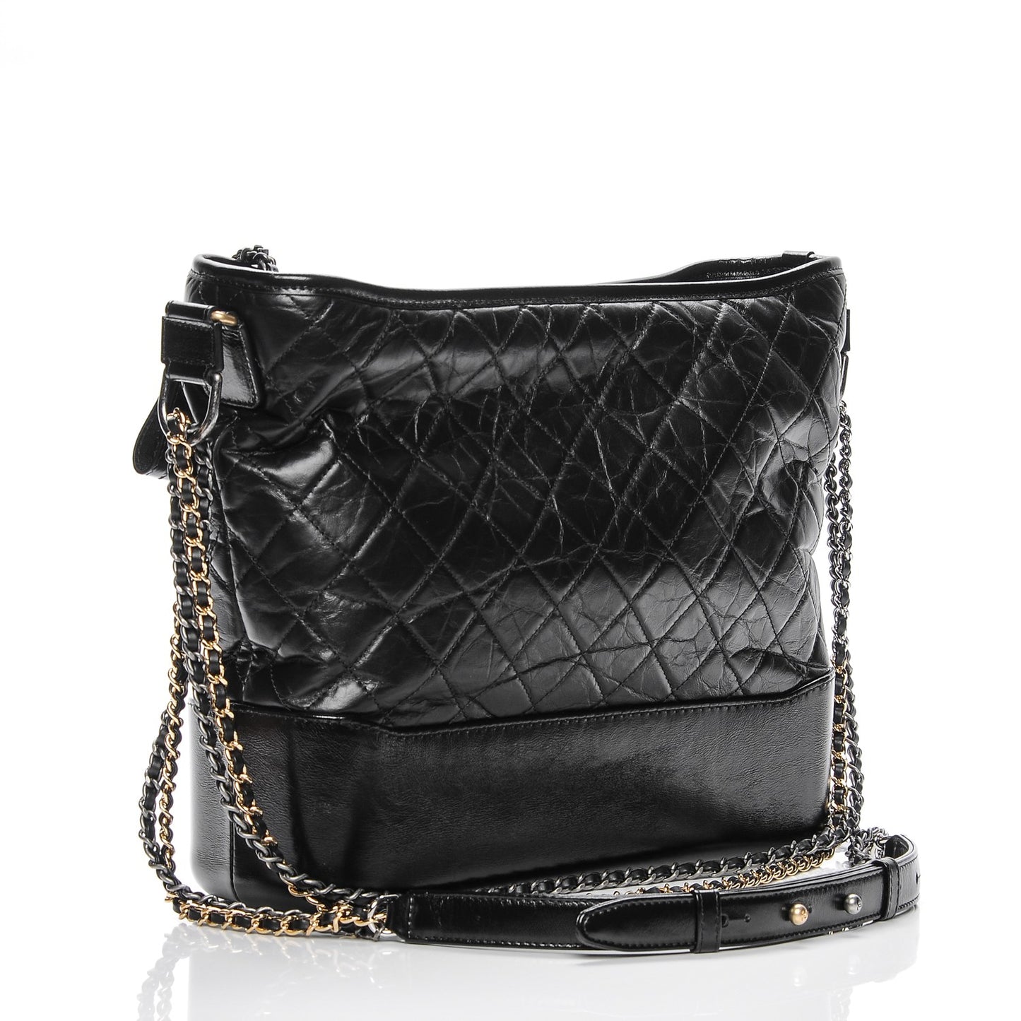 Aged Calfskin Quilted Large Gabrielle Hobo Black