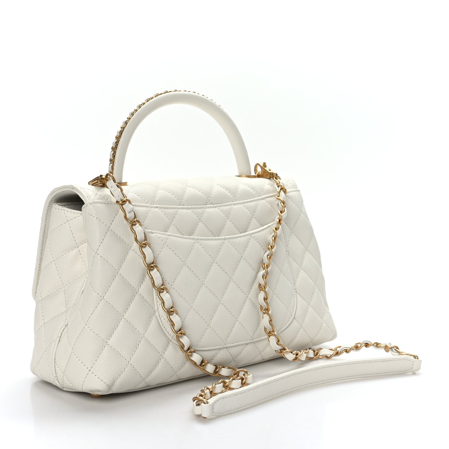 Caviar Quilted Small Chain Coco Handle Flap White
