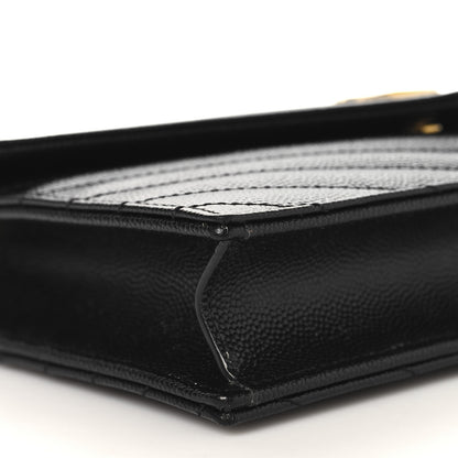 Saint Laurent Grain De Poudre Matelasse Chevron Monogram Envelope Chain Wallet Black 8 of 9