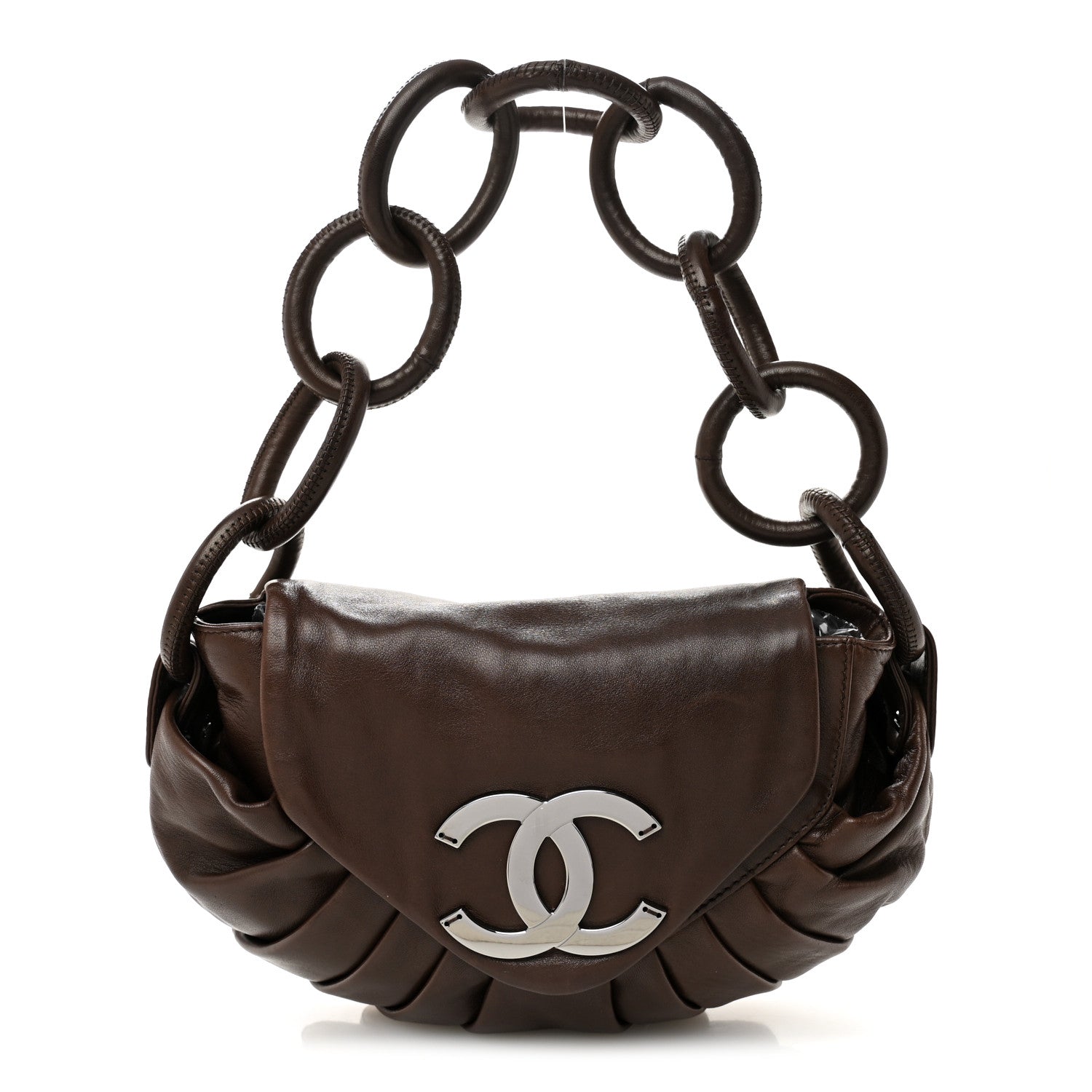 Chanel Lambskin Pleated CC Shoulder Bag Marron Fonce 1 of 10