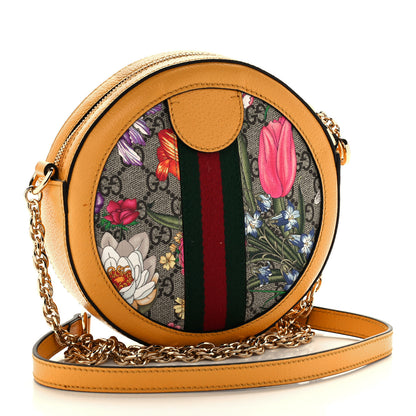 Gucci GG Supreme Monogram Flora Web Mini Ophidia Round Shoulder Bag Beige Multicolor Crop 3 of 11