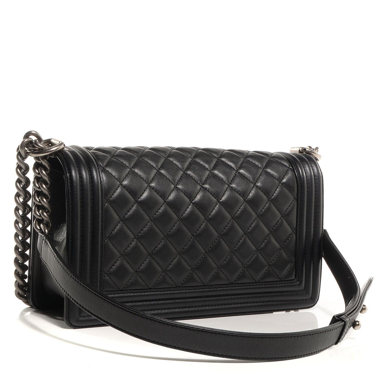 Metallic Calfskin Quilted Medium Boy Flap Black