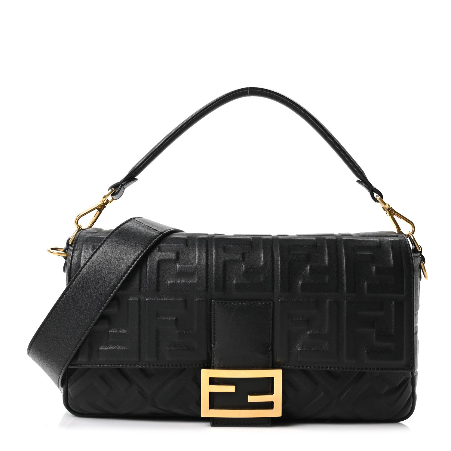 Fendi Nappa FF 1974 Embossed Large Baguette Black 1 of 10