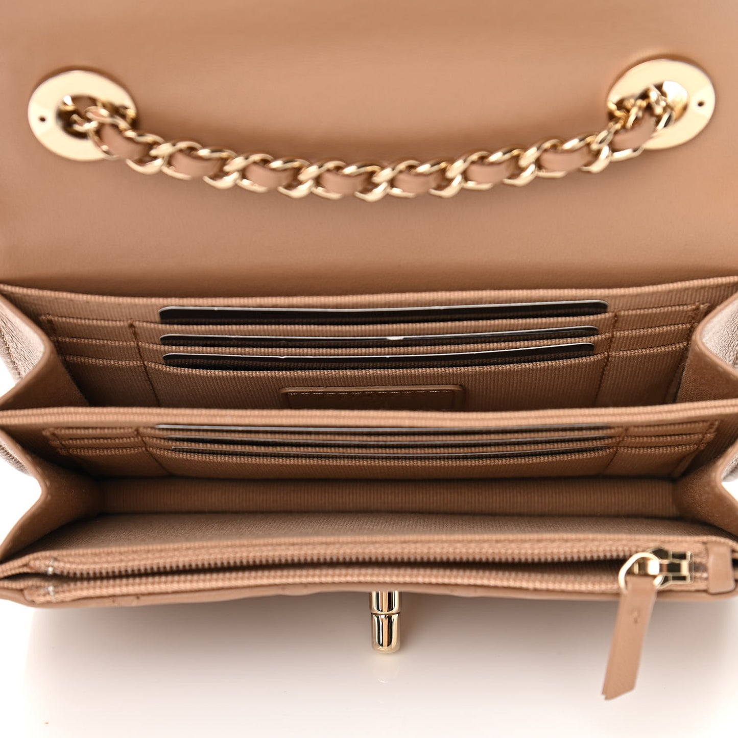 Lambskin Quilted Mini Trendy CC Wallet On Chain WOC Beige